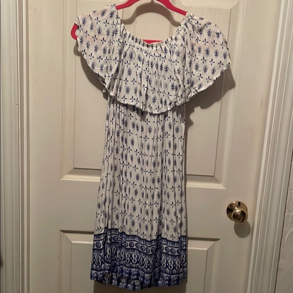 White and Blue Grecian Dress